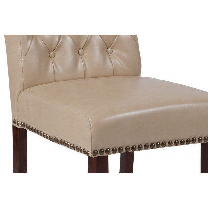 BLNK HERCULES Series LeatherSoft Parsons Chair with Rolled Back, Accent Nail Trim and Walnut Finish - Beige