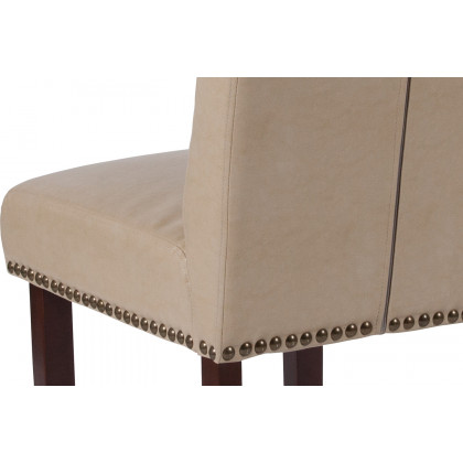 BLNK HERCULES Series LeatherSoft Parsons Chair with Rolled Back, Accent Nail Trim and Walnut Finish - Beige