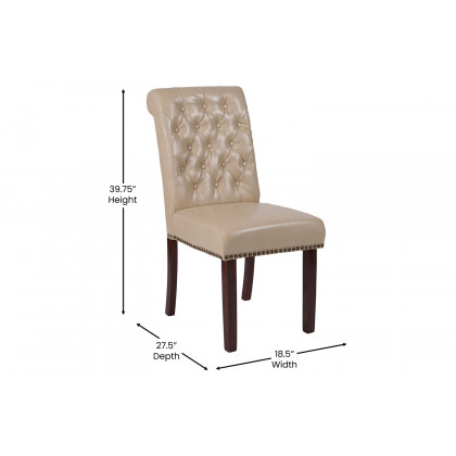 BLNK HERCULES Series LeatherSoft Parsons Chair with Rolled Back, Accent Nail Trim and Walnut Finish - Beige
