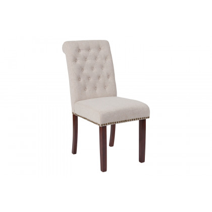 BLNK HERCULES Series Fabric Parsons Chair with Rolled Back, Accent Nail Trim and Walnut Finish - Beige