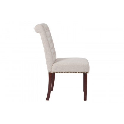BLNK HERCULES Series Fabric Parsons Chair with Rolled Back, Accent Nail Trim and Walnut Finish - Beige