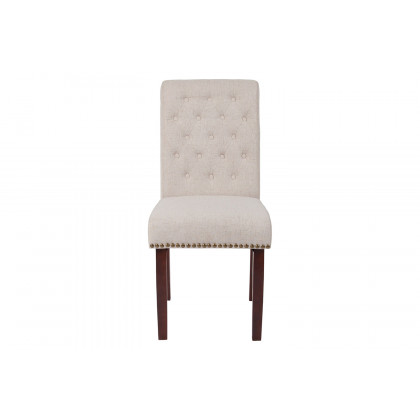 BLNK HERCULES Series Fabric Parsons Chair with Rolled Back, Accent Nail Trim and Walnut Finish - Beige