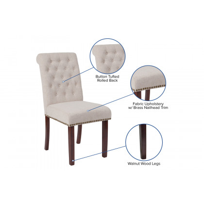 BLNK HERCULES Series Fabric Parsons Chair with Rolled Back, Accent Nail Trim and Walnut Finish - Beige