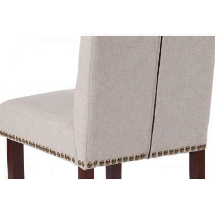 BLNK HERCULES Series Fabric Parsons Chair with Rolled Back, Accent Nail Trim and Walnut Finish - Beige