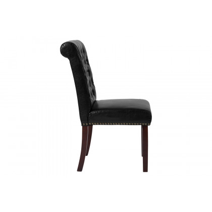 BLNK HERCULES Series LeatherSoft Parsons Chair with Rolled Back, Accent Nail Trim and Walnut Finish - Beige lack