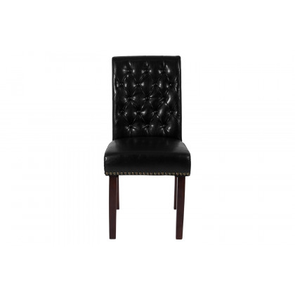 BLNK HERCULES Series LeatherSoft Parsons Chair with Rolled Back, Accent Nail Trim and Walnut Finish - Beige lack