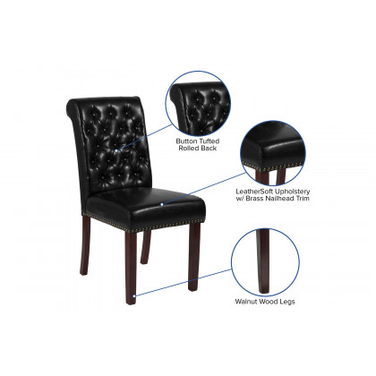 BLNK HERCULES Series LeatherSoft Parsons Chair with Rolled Back, Accent Nail Trim and Walnut Finish - Beige lack