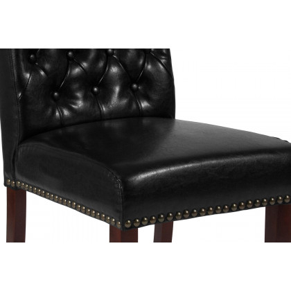BLNK HERCULES Series LeatherSoft Parsons Chair with Rolled Back, Accent Nail Trim and Walnut Finish - Beige lack