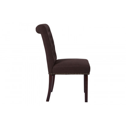 BLNK HERCULES Series Fabric Parsons Chair with Rolled Back, Accent Nail Trim and Walnut Finish - Brown