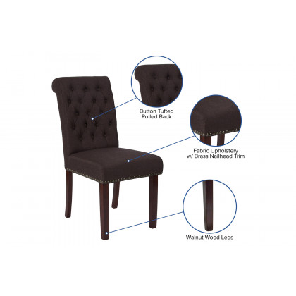 BLNK HERCULES Series Fabric Parsons Chair with Rolled Back, Accent Nail Trim and Walnut Finish - Brown