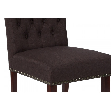 BLNK HERCULES Series Fabric Parsons Chair with Rolled Back, Accent Nail Trim and Walnut Finish - Brown