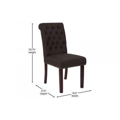 BLNK HERCULES Series Fabric Parsons Chair with Rolled Back, Accent Nail Trim and Walnut Finish - Brown