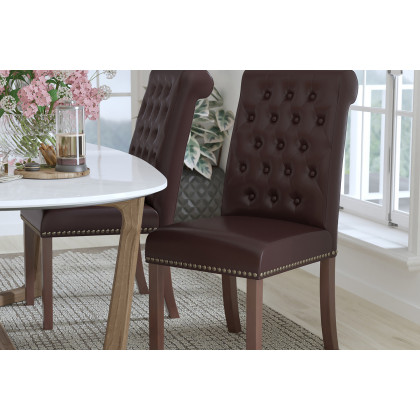 BLNK - HERCULES Series LeatherSoft Parsons Chair with Rolled Back, Accent Nail Trim and Walnut Finish