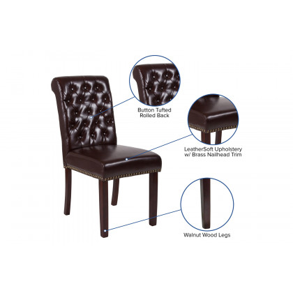 BLNK HERCULES Series LeatherSoft Parsons Chair with Rolled Back, Accent Nail Trim and Walnut Finish - Brown
