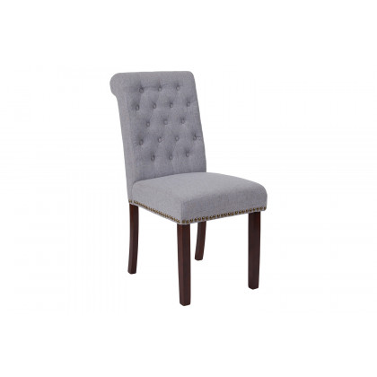 BLNK HERCULES Series Fabric Parsons Chair with Rolled Back, Accent Nail Trim and Walnut Finish - Light Gray
