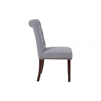 BLNK HERCULES Series Fabric Parsons Chair with Rolled Back, Accent Nail Trim and Walnut Finish - Light Gray