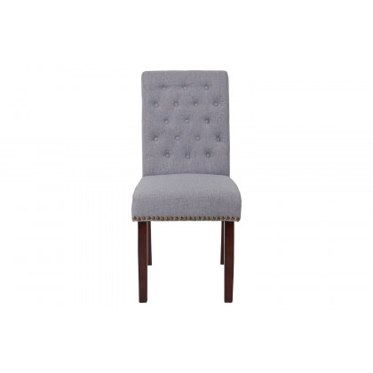 BLNK HERCULES Series Fabric Parsons Chair with Rolled Back, Accent Nail Trim and Walnut Finish - Light Gray
