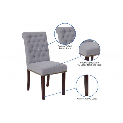 BLNK HERCULES Series Fabric Parsons Chair with Rolled Back, Accent Nail Trim and Walnut Finish - Light Gray