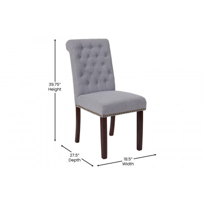 BLNK HERCULES Series Fabric Parsons Chair with Rolled Back, Accent Nail Trim and Walnut Finish - Light Gray