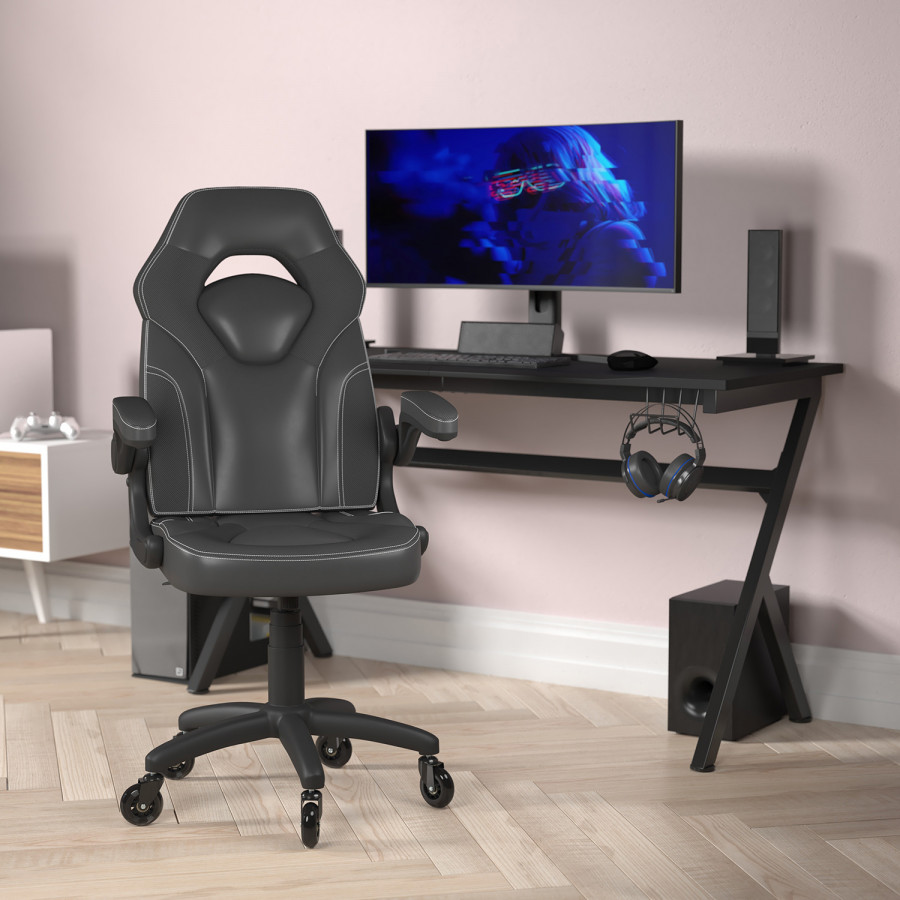 BLNK X10 Gaming Racing Office Computer PC Adjustable Chair with Flip-up Arms and Transparent Roller Wheels - Black