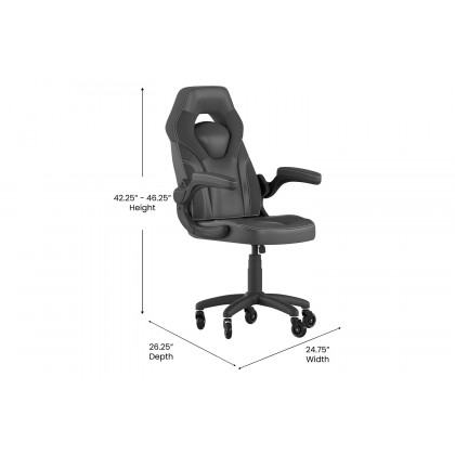 BLNK X10 Gaming Racing Office Computer PC Adjustable Chair with Flip-up Arms and Transparent Roller Wheels - Black