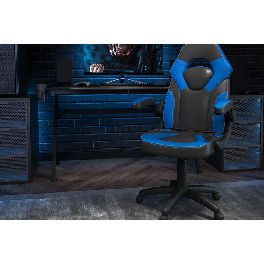 BLNK X10 Gaming Racing Office Ergonomic Computer PC Adjustable Swivel Chair with Flip-up Arms - Blue/Black