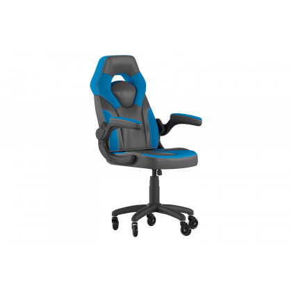 BLNK X10 Gaming Racing Office Computer PC Adjustable Chair with Flip-up Arms and Transparent Roller Wheels - Blue/Black