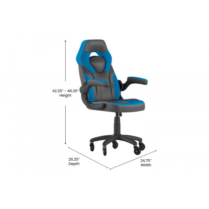 BLNK X10 Gaming Racing Office Computer PC Adjustable Chair with Flip-up Arms and Transparent Roller Wheels - Blue/Black
