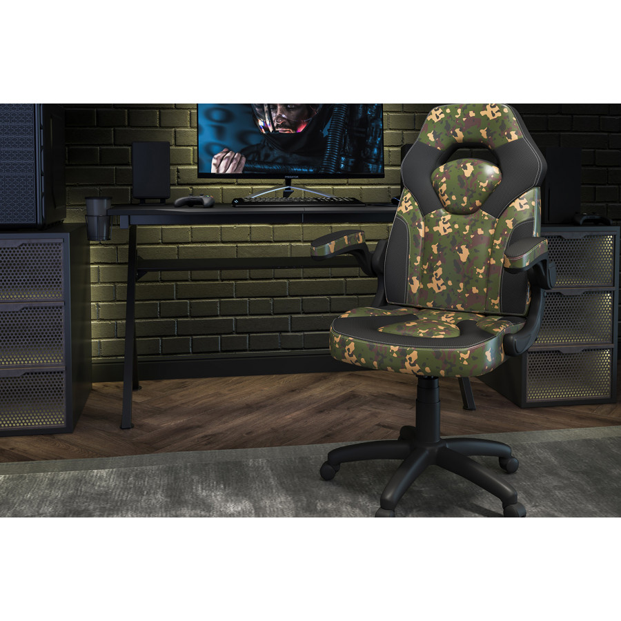 BLNK X10 Gaming Racing Office Ergonomic Computer PC Adjustable Swivel Chair with Flip-up Arms - Camouflage/Black