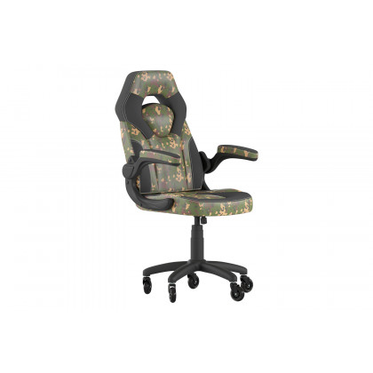 BLNK X10 Gaming Racing Computer PC Adjustable Chair with Flip-up Arms and Transparent Roller Wheels - Camouflage/Black