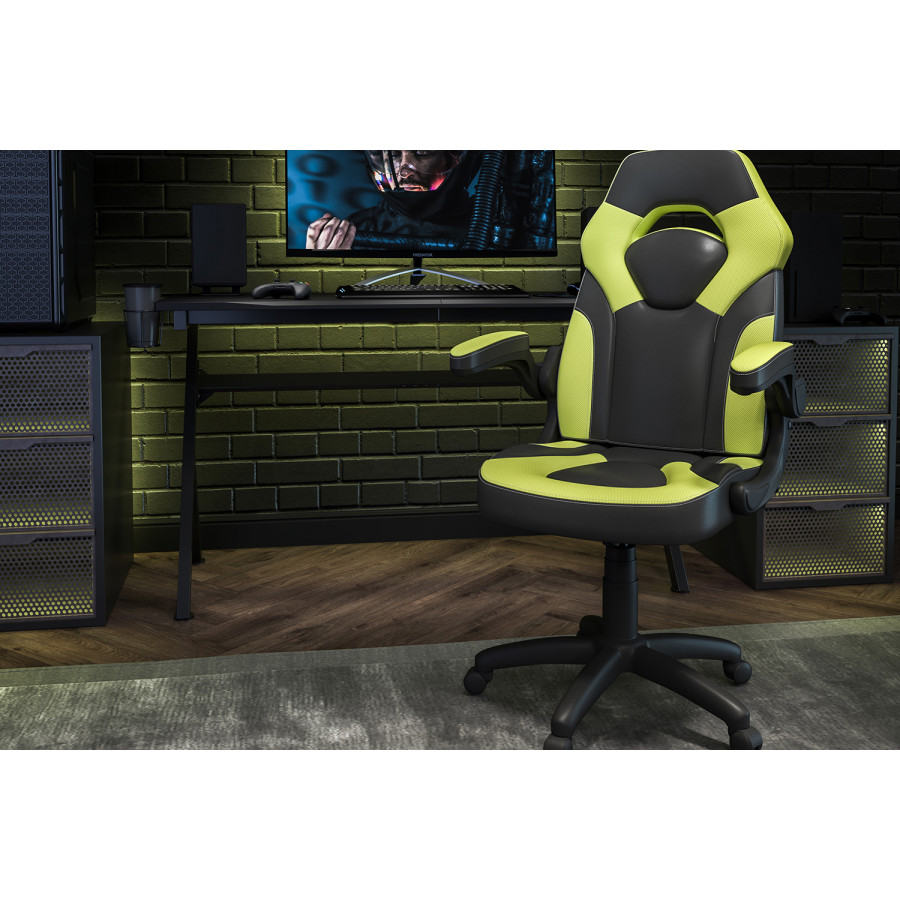 BLNK X10 Gaming Racing Office Ergonomic Computer PC Adjustable Swivel Chair with Flip-up Arms - Neon Green/Black