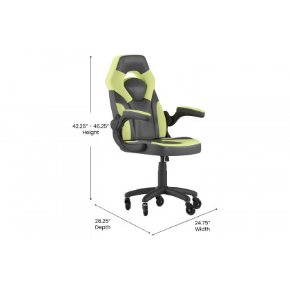 BLNK X10 Gaming Racing Computer PC Adjustable Chair with Flip-up Arms and Transparent Roller Wheels - Neon Green/Black