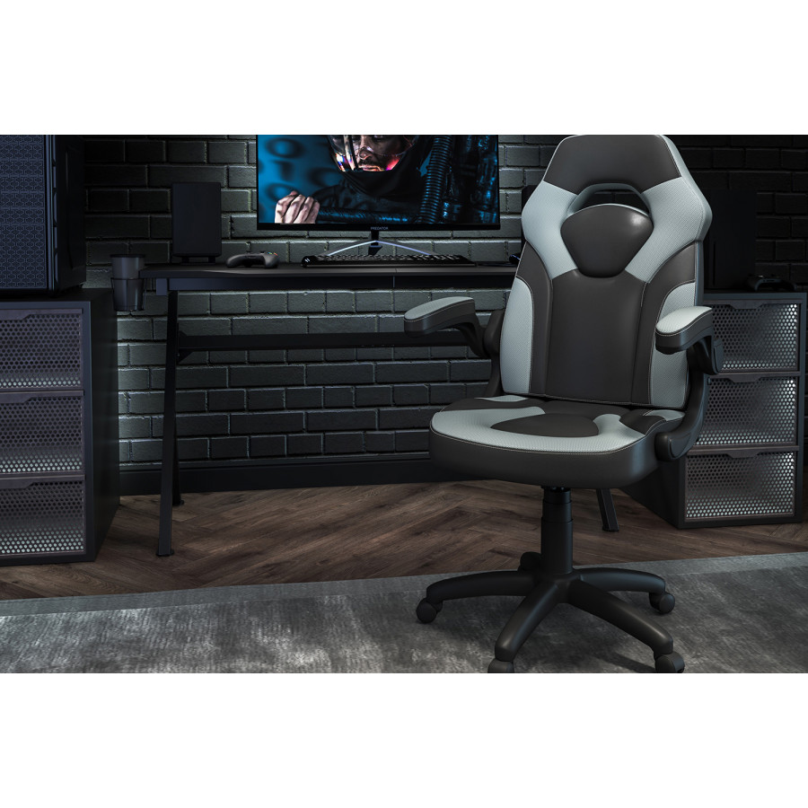 BLNK X10 Gaming Racing Office Ergonomic Computer PC Adjustable Swivel Chair with Flip-up Arms - Gray/Black