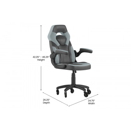 BLNK X10 Gaming Racing Office Computer PC Adjustable Chair with Flip-up Arms and Transparent Roller Wheels - Gray/Black