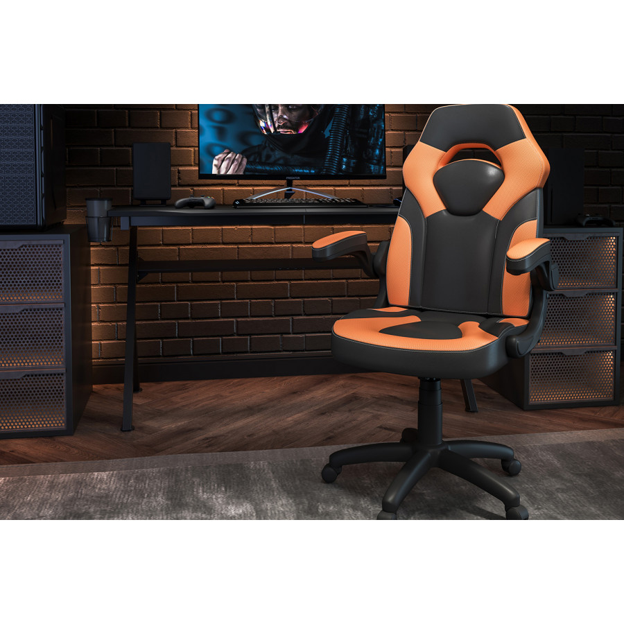 BLNK X10 Gaming Racing Office Ergonomic Computer PC Adjustable Swivel Chair with Flip-up Arms - Orange/Black