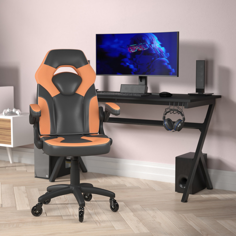 BLNK X10 Gaming Racing Office Computer PC Adjustable Chair with Flip-up Arms and Transparent Roller Wheels - Orange/Black