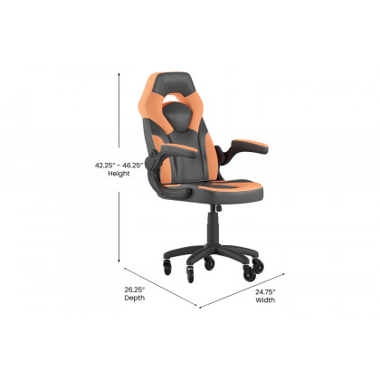 BLNK X10 Gaming Racing Office Computer PC Adjustable Chair with Flip-up Arms and Transparent Roller Wheels - Orange/Black