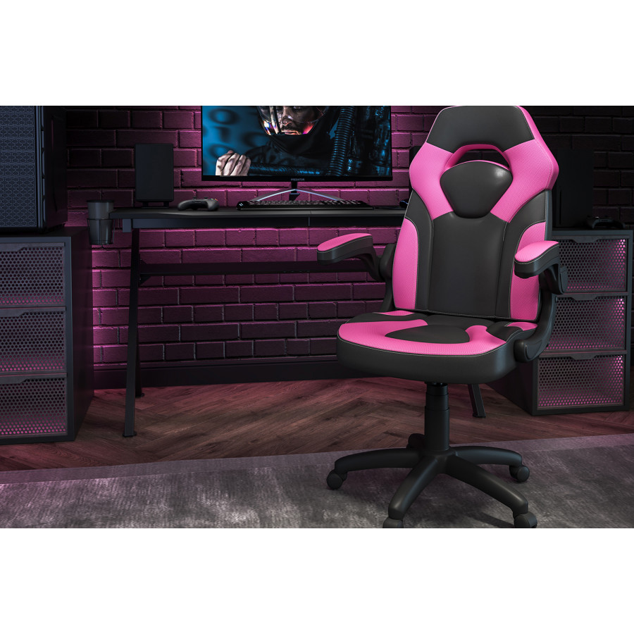 BLNK X10 Gaming Racing Office Ergonomic Computer PC Adjustable Swivel Chair with Flip-up Arms - Pink/Black