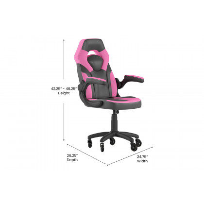 BLNK X10 Gaming Racing Office Computer PC Adjustable Chair with Flip-up Arms and Transparent Roller Wheels - Pink/Black