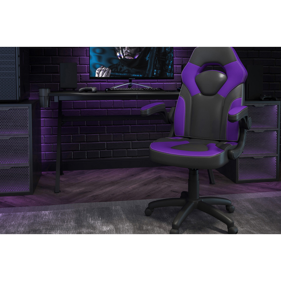 BLNK X10 Gaming Racing Office Ergonomic Computer PC Adjustable Swivel Chair with Flip-up Arms - Purple/Black