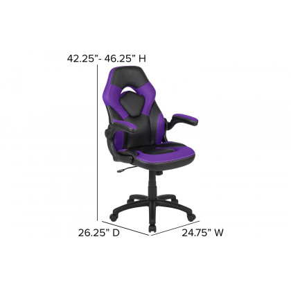 BLNK X10 Gaming Racing Office Ergonomic Computer PC Adjustable Swivel Chair with Flip-up Arms - Purple/Black