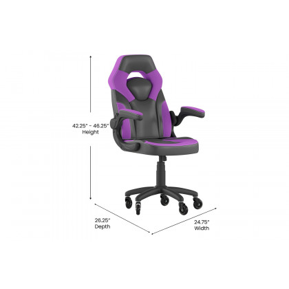 BLNK X10 Gaming Racing Office Computer PC Adjustable Chair with Flip-up Arms and Transparent Roller Wheels - Purple/Black