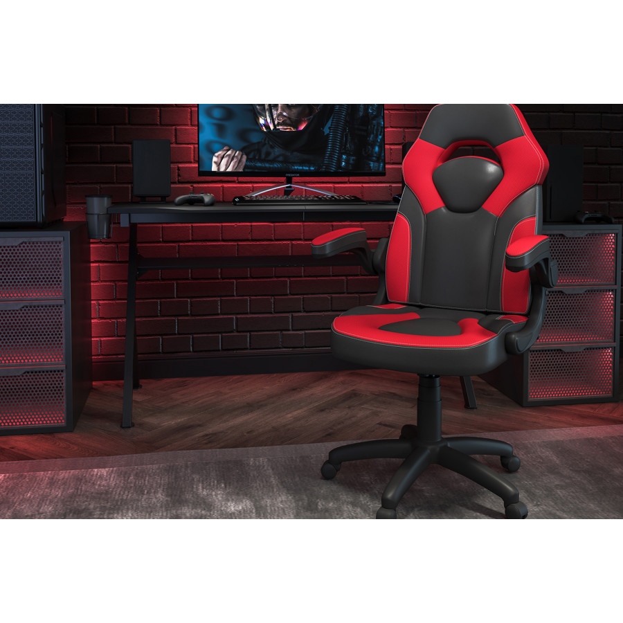 BLNK X10 Gaming Racing Office Ergonomic Computer PC Adjustable Swivel Chair with Flip-up Arms - Red/Black