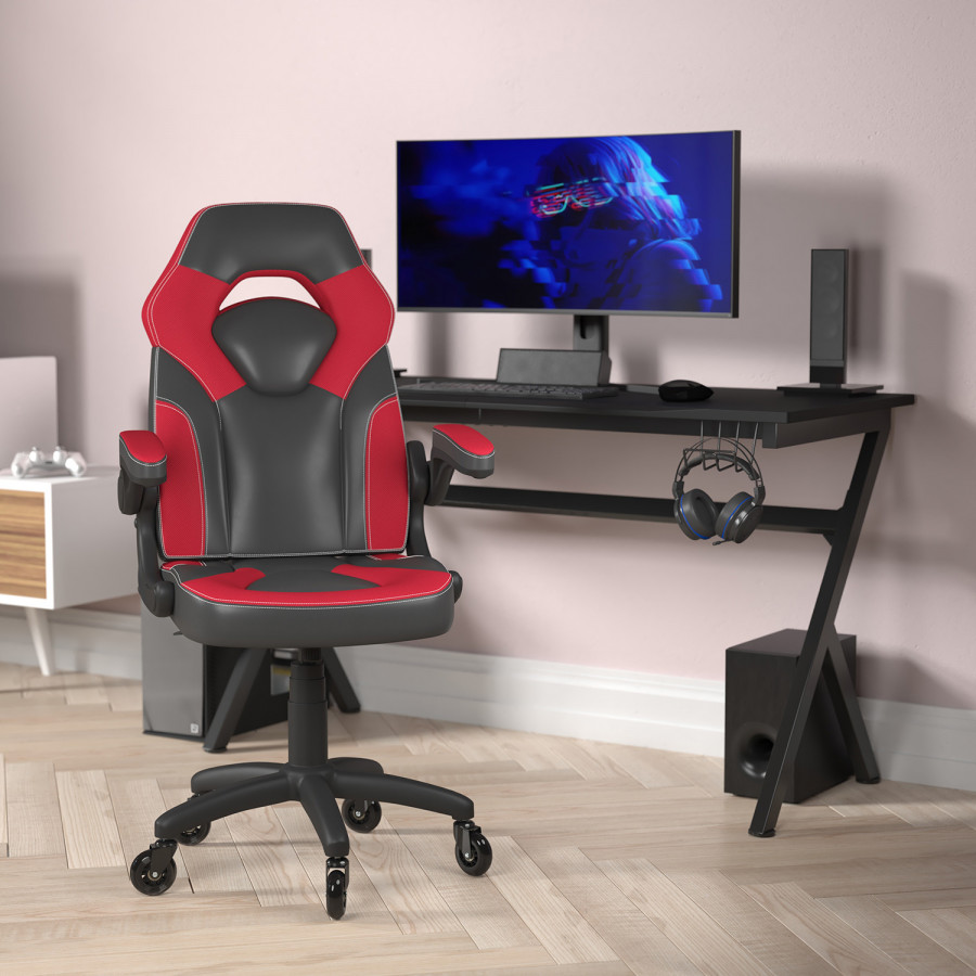BLNK X10 Gaming Racing Office Computer PC Adjustable Chair with Flip-up Arms and Transparent Roller Wheels - Red/Black
