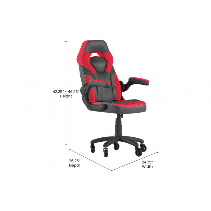 BLNK X10 Gaming Racing Office Computer PC Adjustable Chair with Flip-up Arms and Transparent Roller Wheels - Red/Black