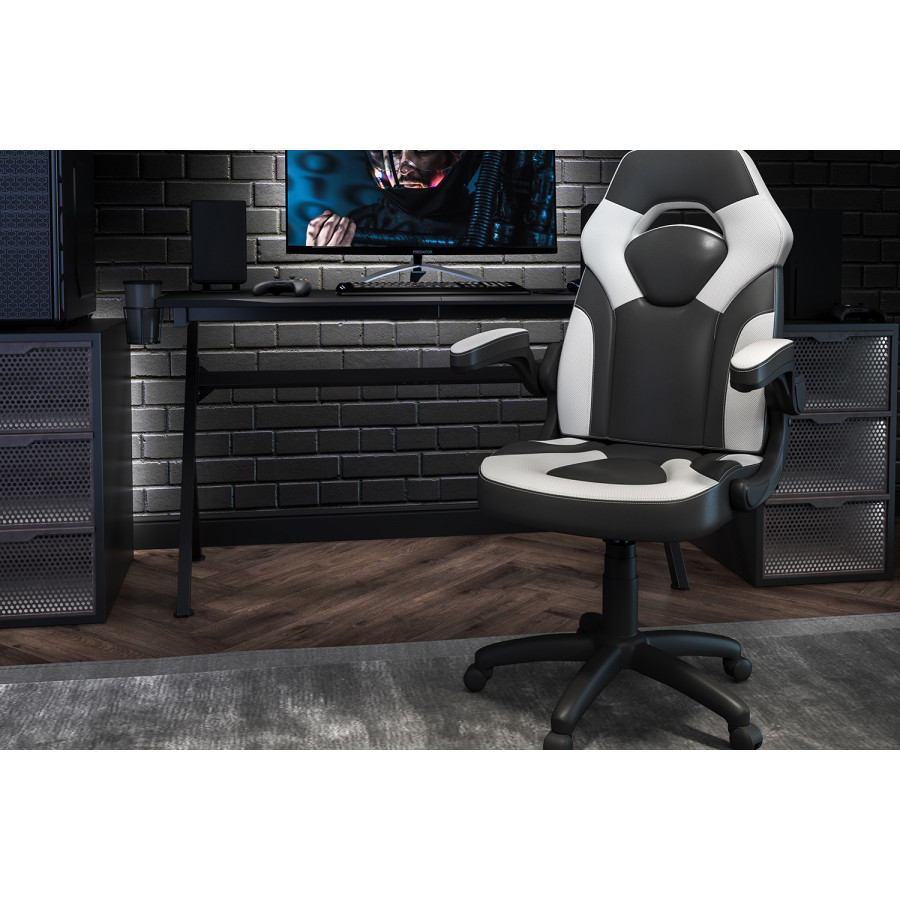 BLNK X10 Gaming Racing Office Ergonomic Computer PC Adjustable Swivel Chair with Flip-up Arms - White/Black