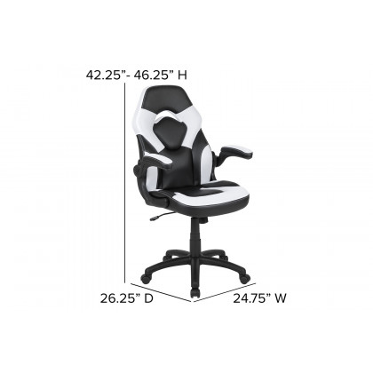 BLNK X10 Gaming Racing Office Ergonomic Computer PC Adjustable Swivel Chair with Flip-up Arms - White/Black