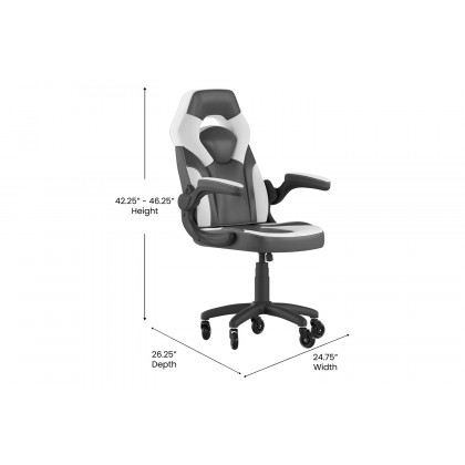 BLNK X10 Gaming Racing Office Computer PC Adjustable Chair with Flip-up Arms and Transparent Roller Wheels - White/Black