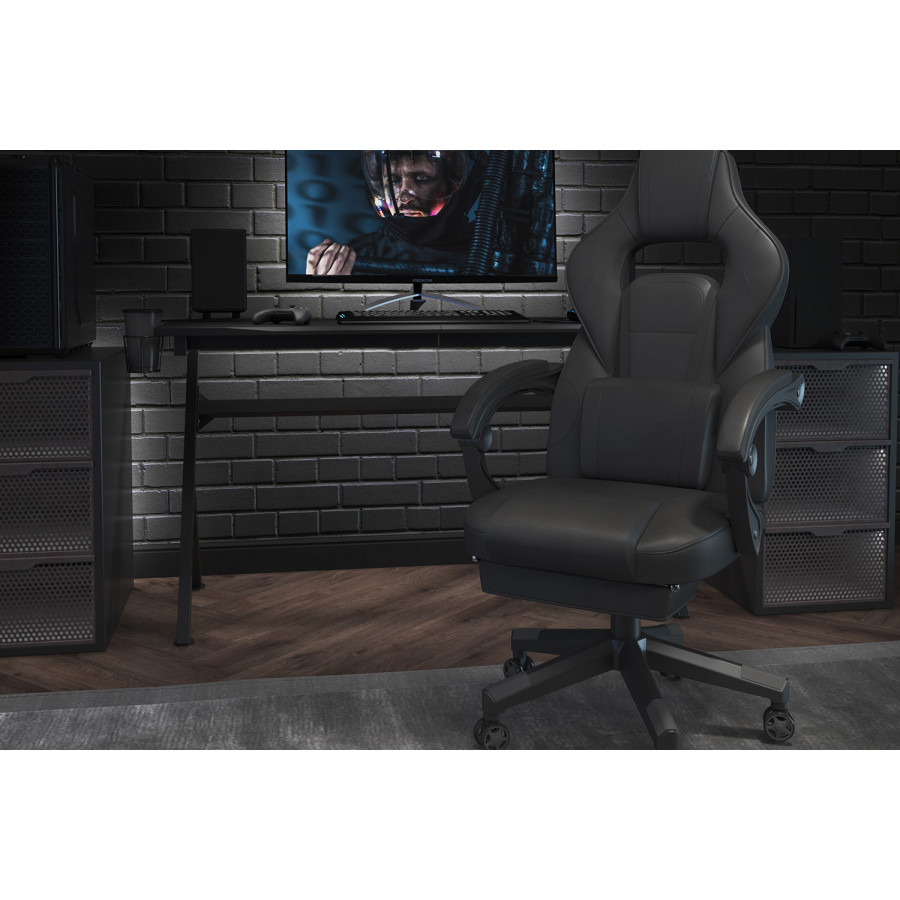 BLNK X40 Gaming Racing Ergonomic Computer Chair with Fully Reclining Back/Arms, Slide-Out Footrest, Massaging Lumbar - Black