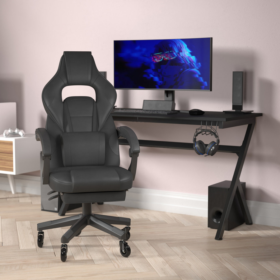 BLNK X40 Gaming Racing Computer Chair with Fully Reclining Back/Arms and Transparent Roller Wheels, Slide-Out Footrest - Black